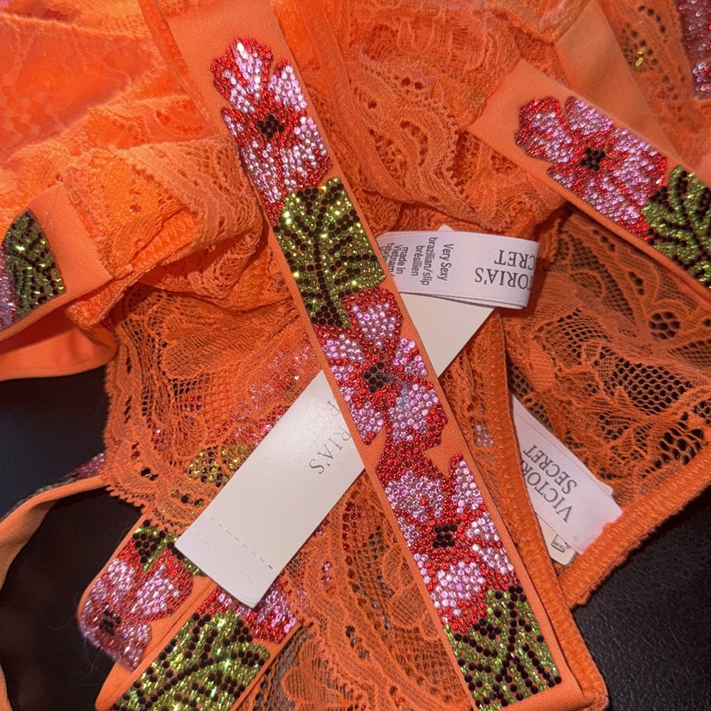 VS bling floral lace orange very sexy brazilian - Picture 4 of 6